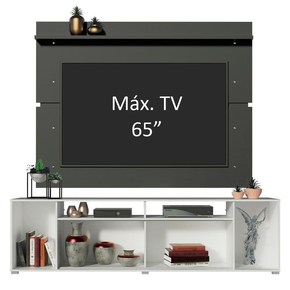 Rack Madesa Cancun e Painel para TV até 65 Polegadas - Branco/Preto/Preto