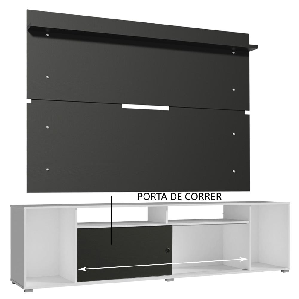 Rack Madesa Cancun e Painel para TV até 65 Polegadas - Branco/Preto/Preto