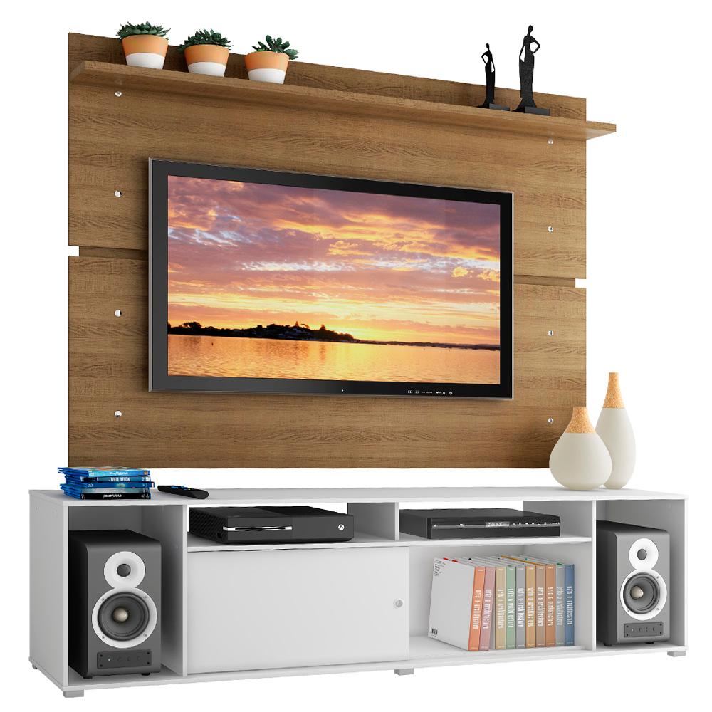 Rack Madesa Cancun e Painel para TV até 65 Polegadas - Branco/Rustic