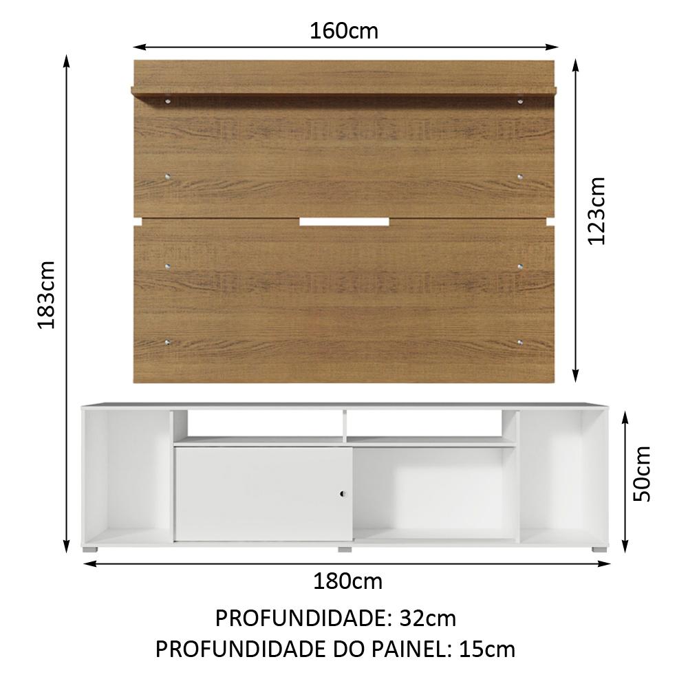 Rack Madesa Cancun e Painel para TV até 65 Polegadas - Branco/Rustic