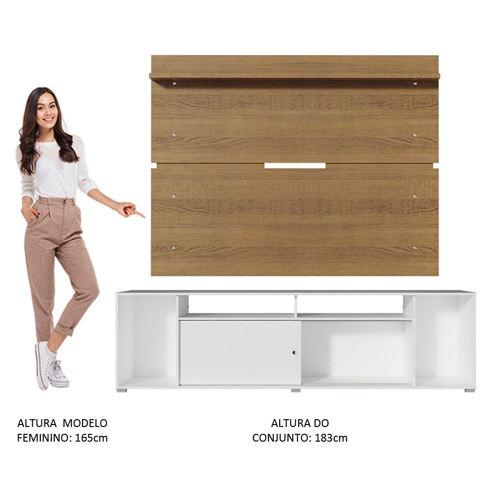 Rack Madesa Cancun e Painel para TV até 65 Polegadas - Branco/Rustic