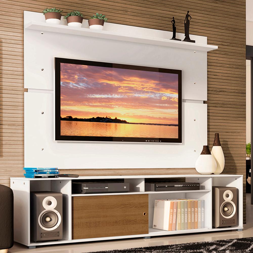 Rack Madesa Cancun e Painel para TV até 65 Polegadas - Branco/Rustic/Branco