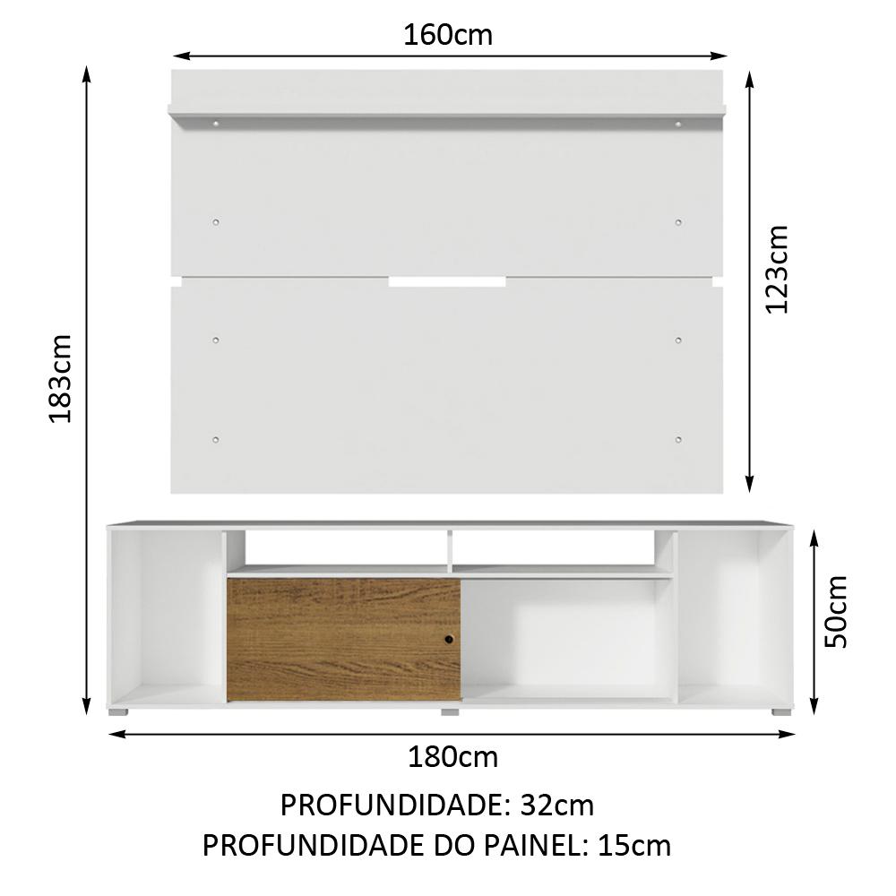 Rack Madesa Cancun e Painel para TV até 65 Polegadas - Branco/Rustic/Branco