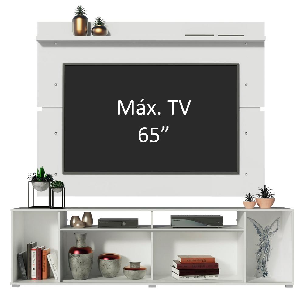 Rack Madesa Cancun e Painel para TV até 65 Polegadas - Branco/Rustic/Branco