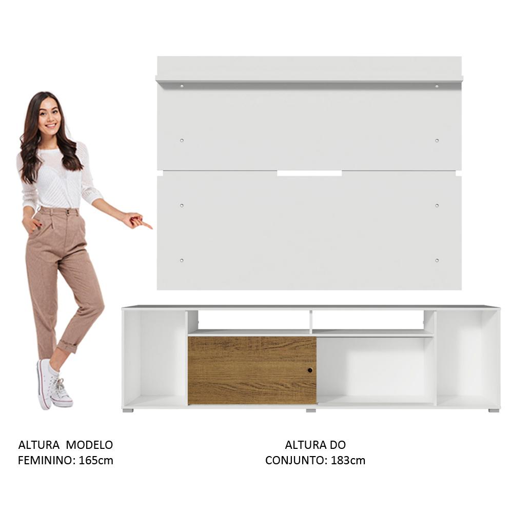 Rack Madesa Cancun e Painel para TV até 65 Polegadas - Branco/Rustic/Branco