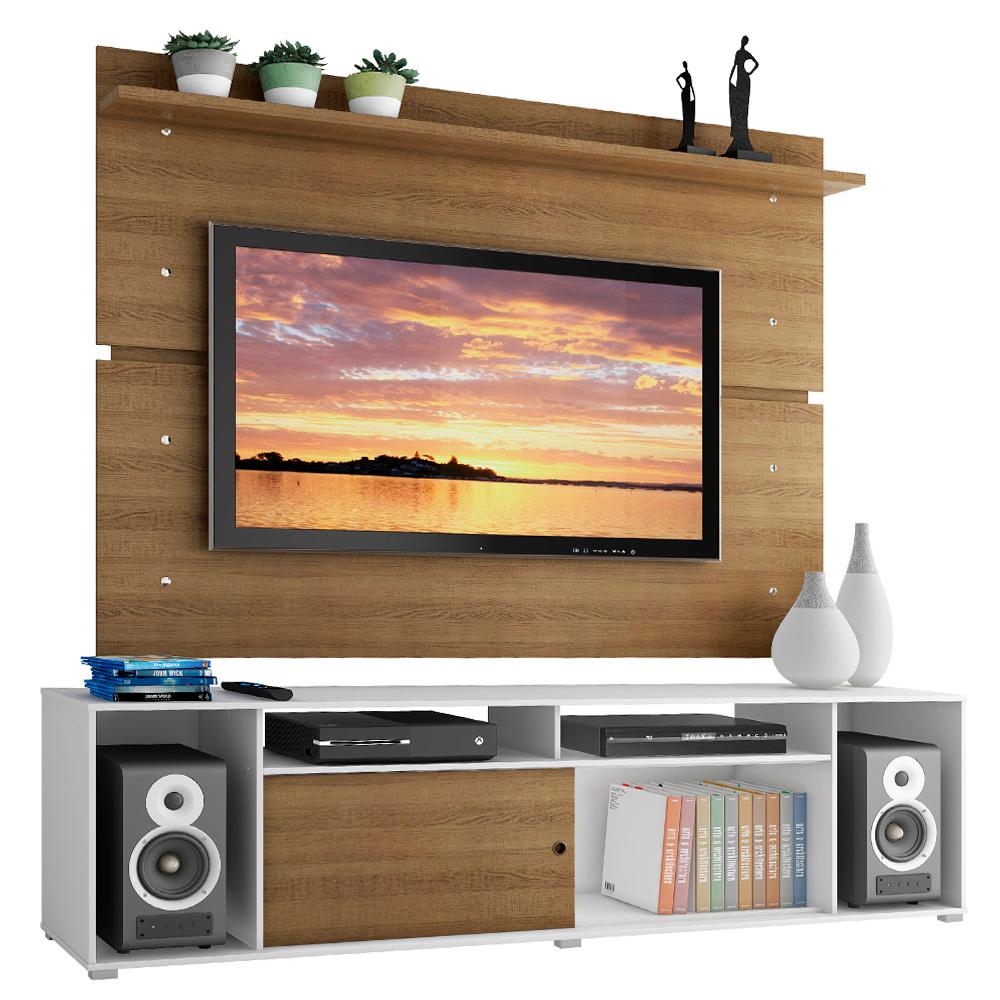 Rack Madesa Cancun e Painel para TV até 65 Polegadas - Branco/Rustic/Rustic