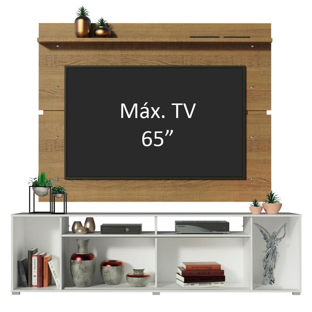 Rack Madesa Cancun e Painel para TV até 65 Polegadas - Branco/Rustic/Rustic