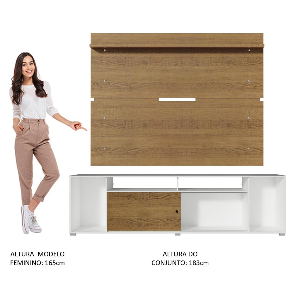 Rack Madesa Cancun e Painel para TV até 65 Polegadas - Branco/Rustic/Rustic