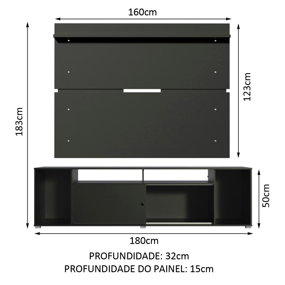 Rack Madesa Cancun e Painel para TV até 65 Polegadas - Preto