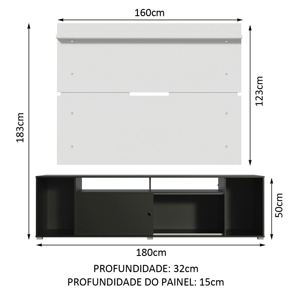 Rack Madesa Cancun e Painel para TV até 65 Polegadas - Preto/Branco