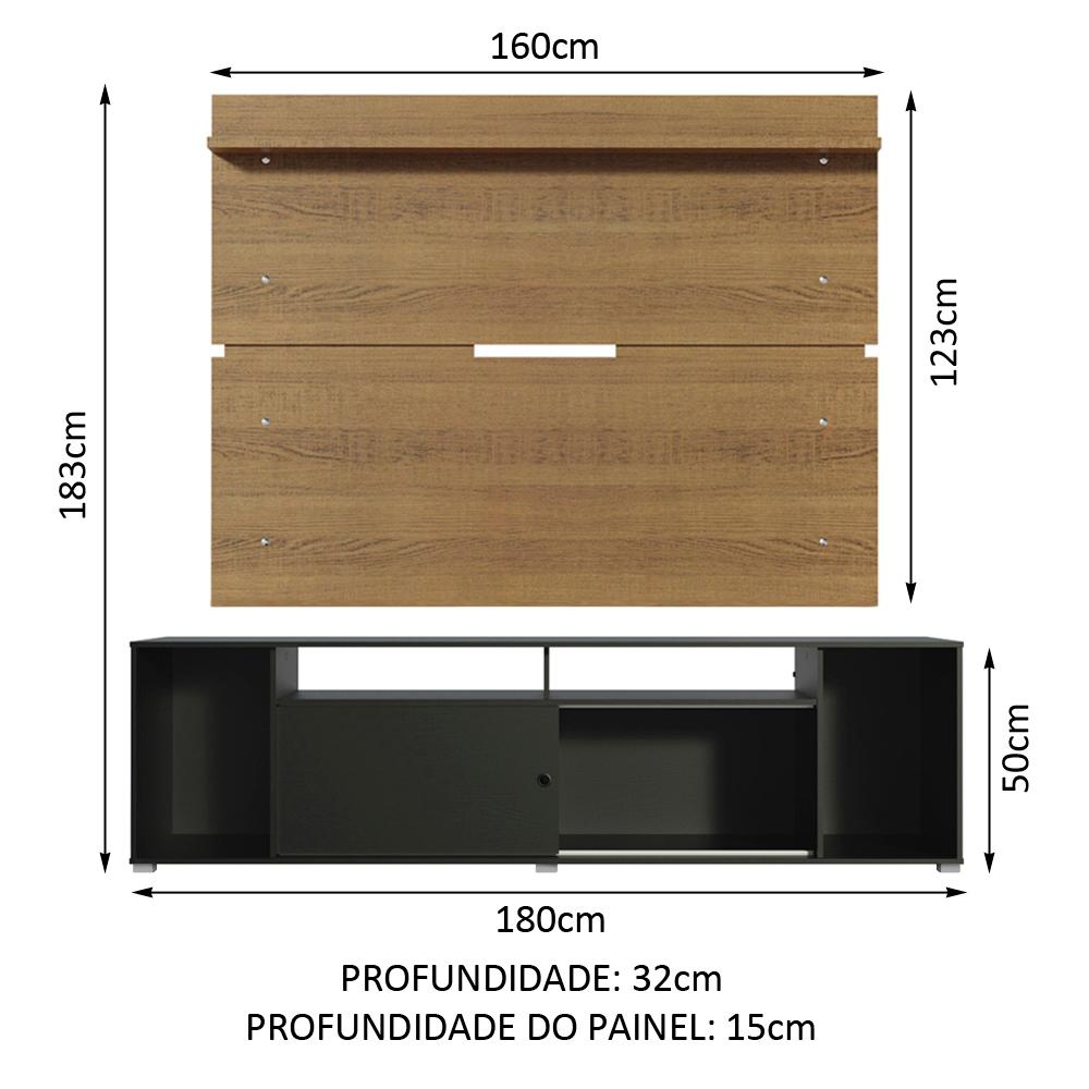 Rack Madesa Cancun e Painel para TV até 65 Polegadas - Preto/Rustic