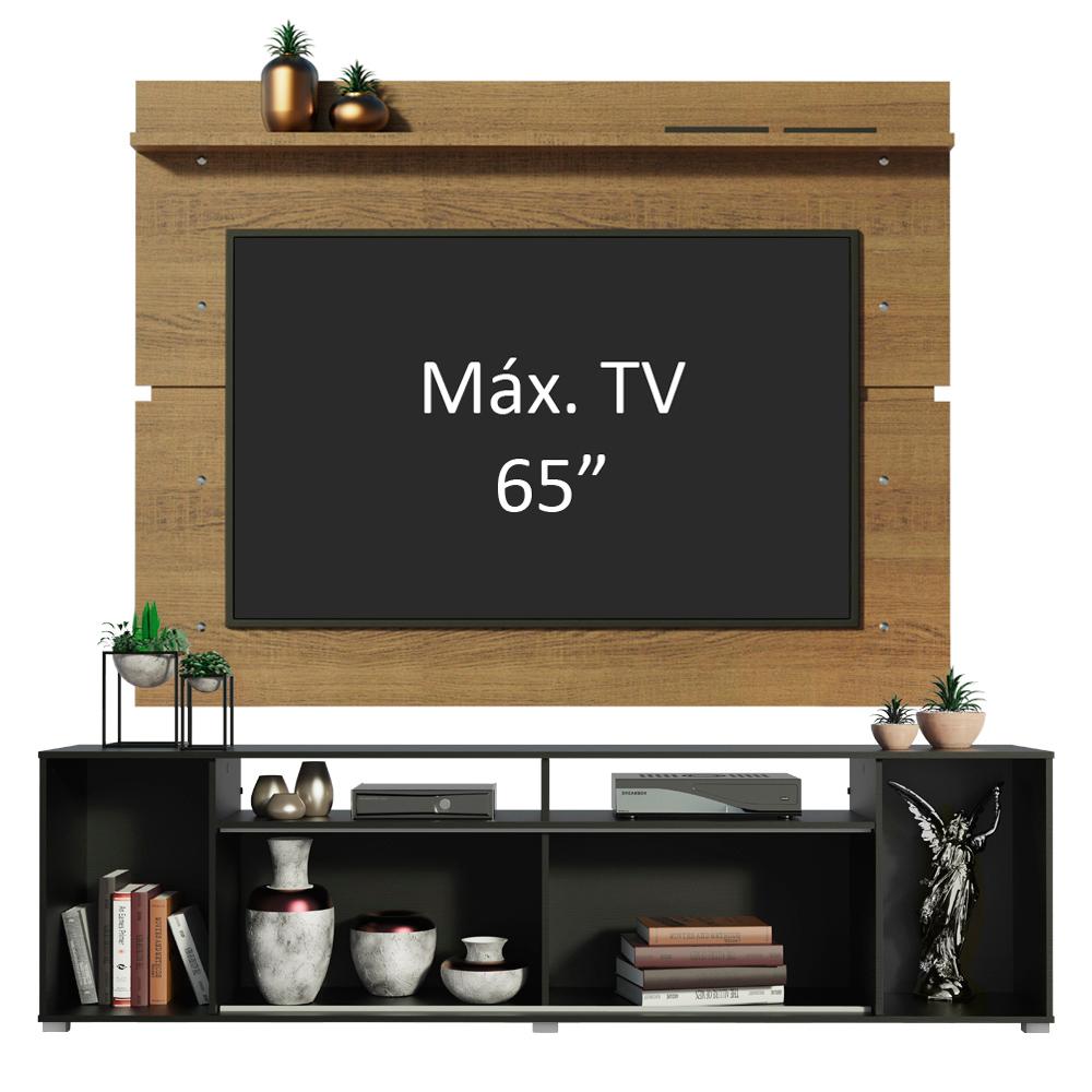 Rack Madesa Cancun e Painel para TV até 65 Polegadas - Preto/Rustic