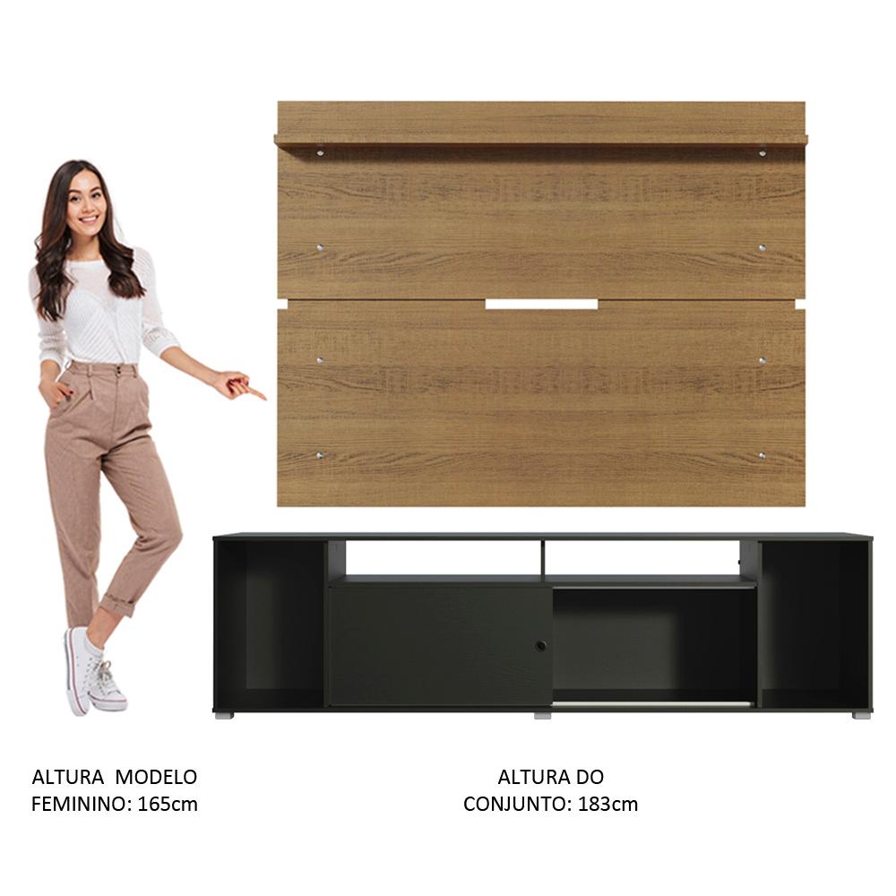 Rack Madesa Cancun e Painel para TV até 65 Polegadas - Preto/Rustic