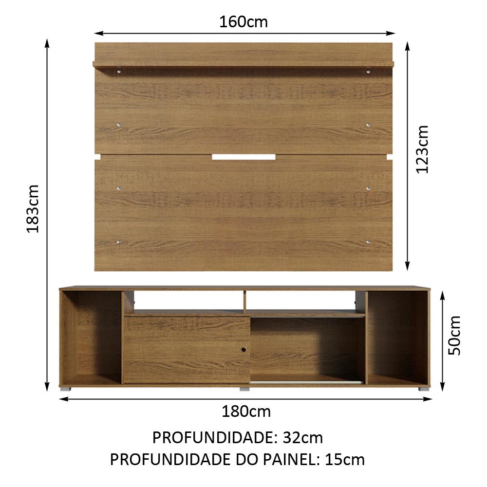 Rack Madesa Cancun e Painel para TV até 65 Polegadas - Rustic