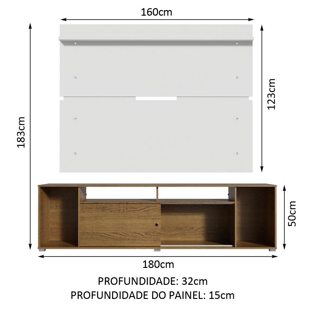 Rack Madesa Cancun e Painel para TV até 65 Polegadas - Rustic/Branco
