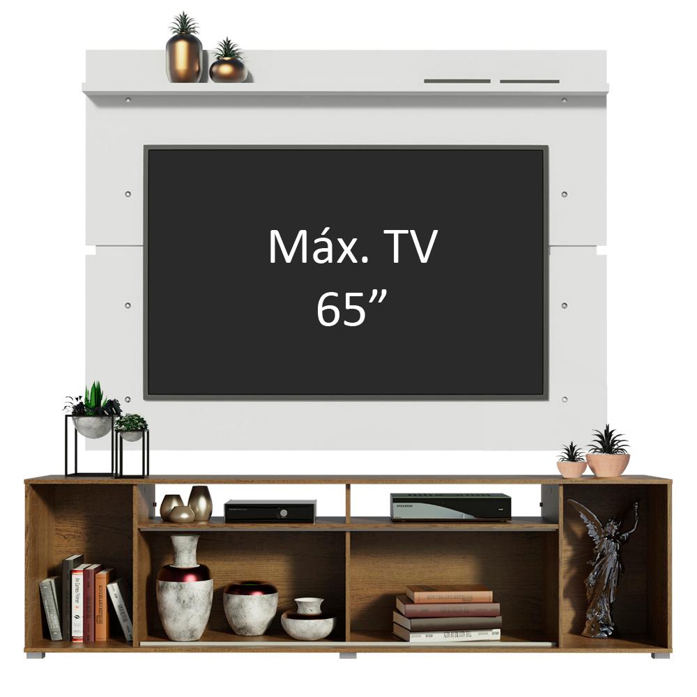 Rack Madesa Cancun e Painel para TV até 65 Polegadas - Rustic/Branco
