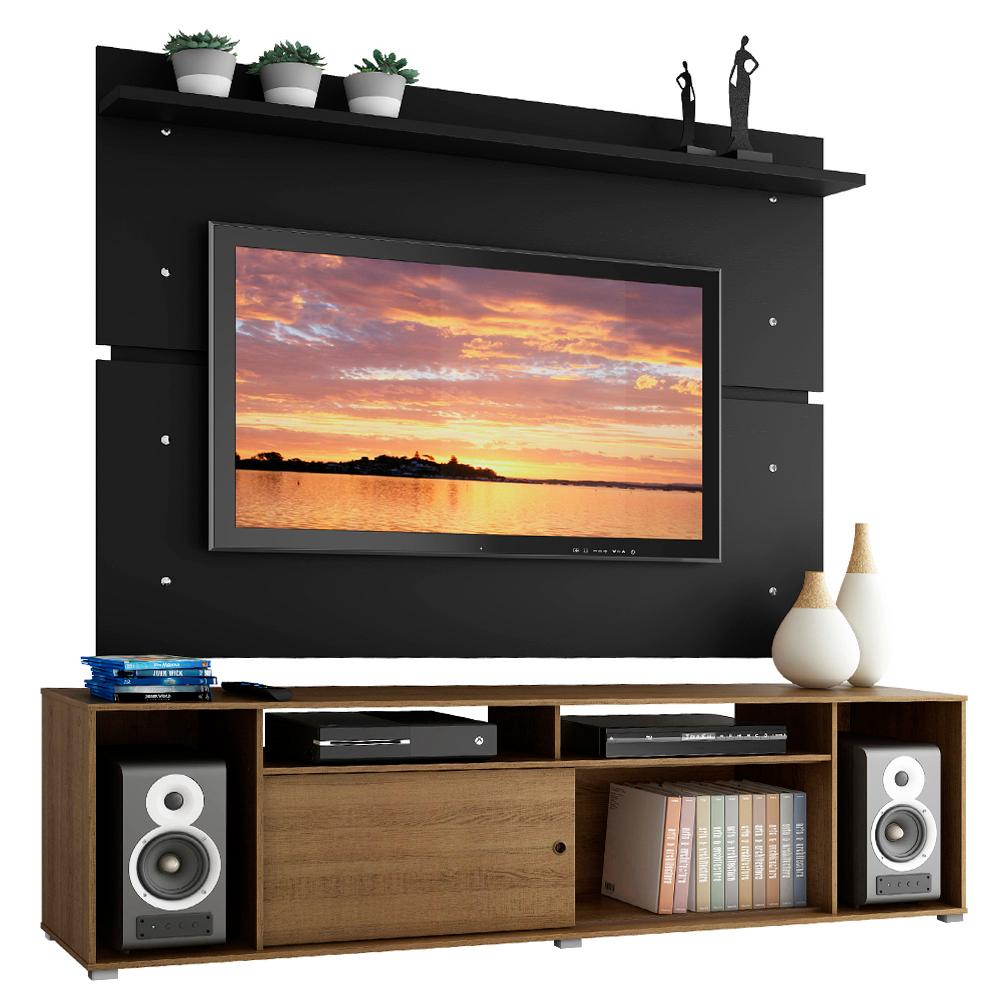 Rack Madesa Cancun e Painel para TV até 65 Polegadas - Rustic/Preto