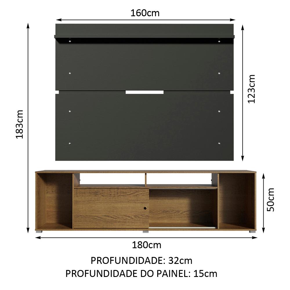 Rack Madesa Cancun e Painel para TV até 65 Polegadas - Rustic/Preto