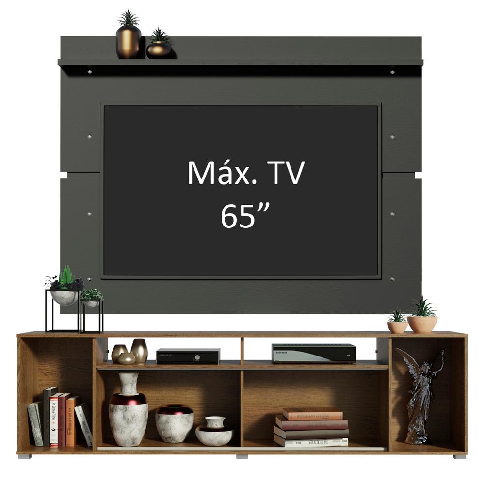 Rack Madesa Cancun e Painel para TV até 65 Polegadas - Rustic/Preto
