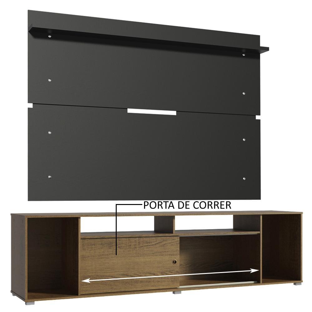 Rack Madesa Cancun e Painel para TV até 65 Polegadas - Rustic/Preto