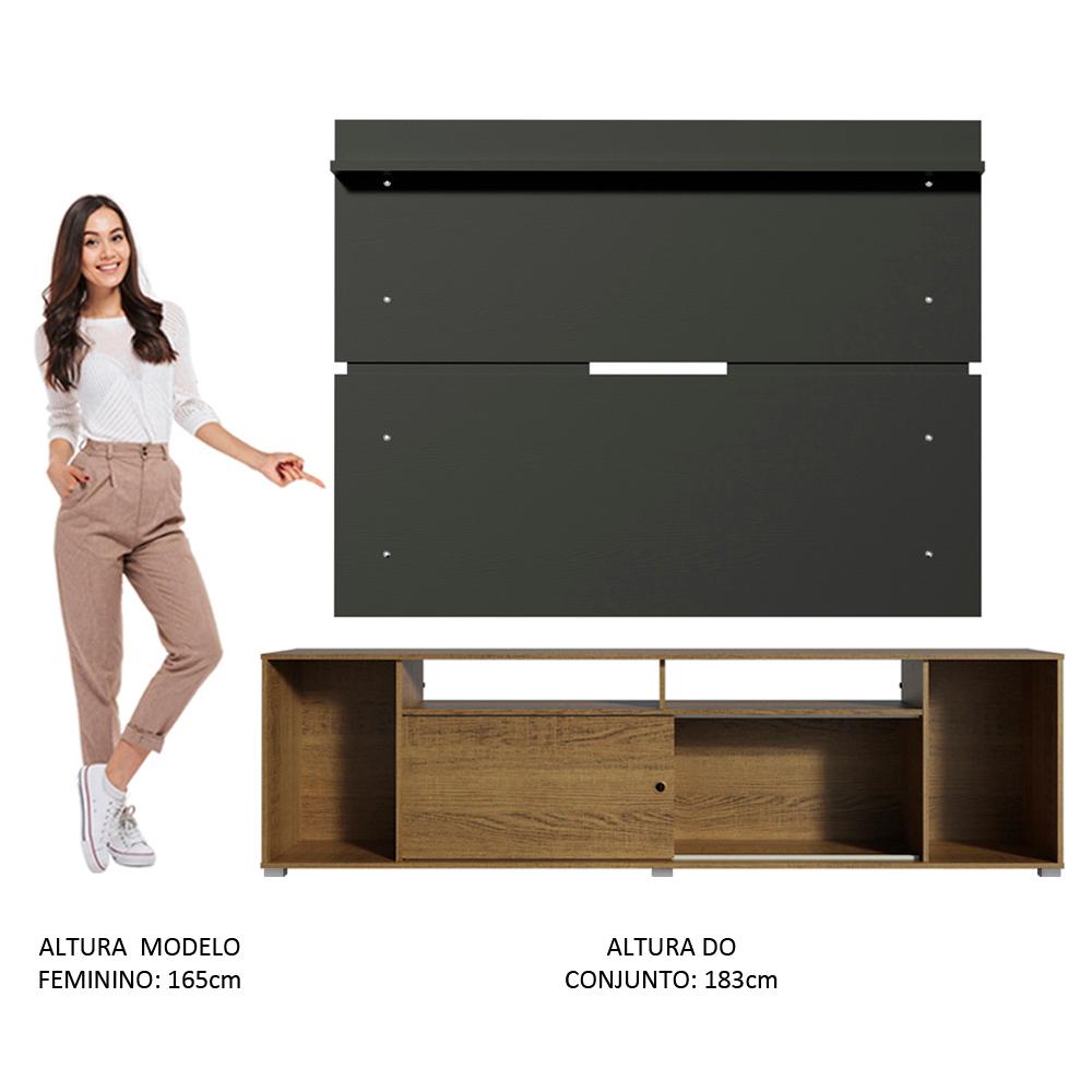 Rack Madesa Cancun e Painel para TV até 65 Polegadas - Rustic/Preto