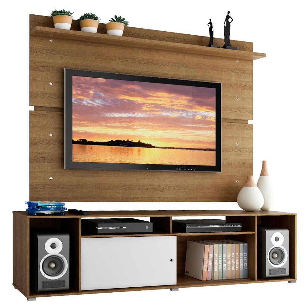 Rack Madesa Cancun e Painel para TV até 65 Polegadas - Rustic/Rustic/Branco