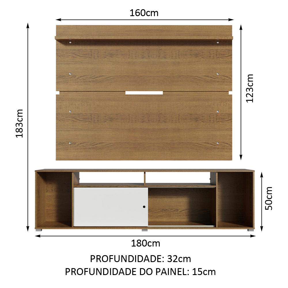 Rack Madesa Cancun e Painel para TV até 65 Polegadas - Rustic/Rustic/Branco