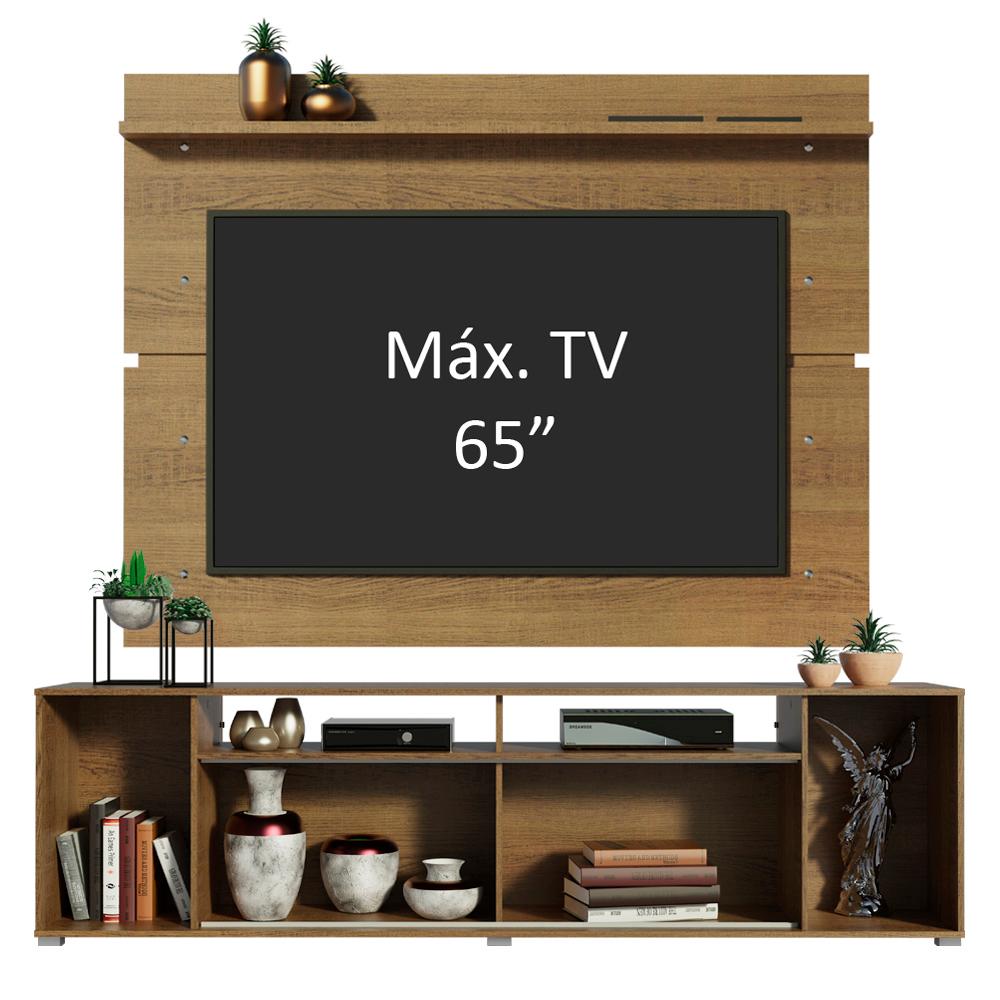 Rack Madesa Cancun e Painel para TV até 65 Polegadas - Rustic/Rustic/Branco