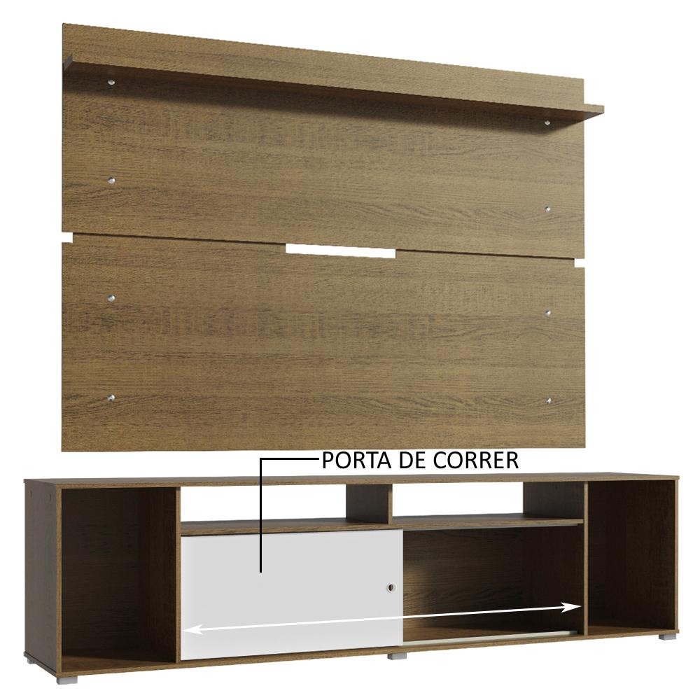 Rack Madesa Cancun e Painel para TV até 65 Polegadas - Rustic/Rustic/Branco