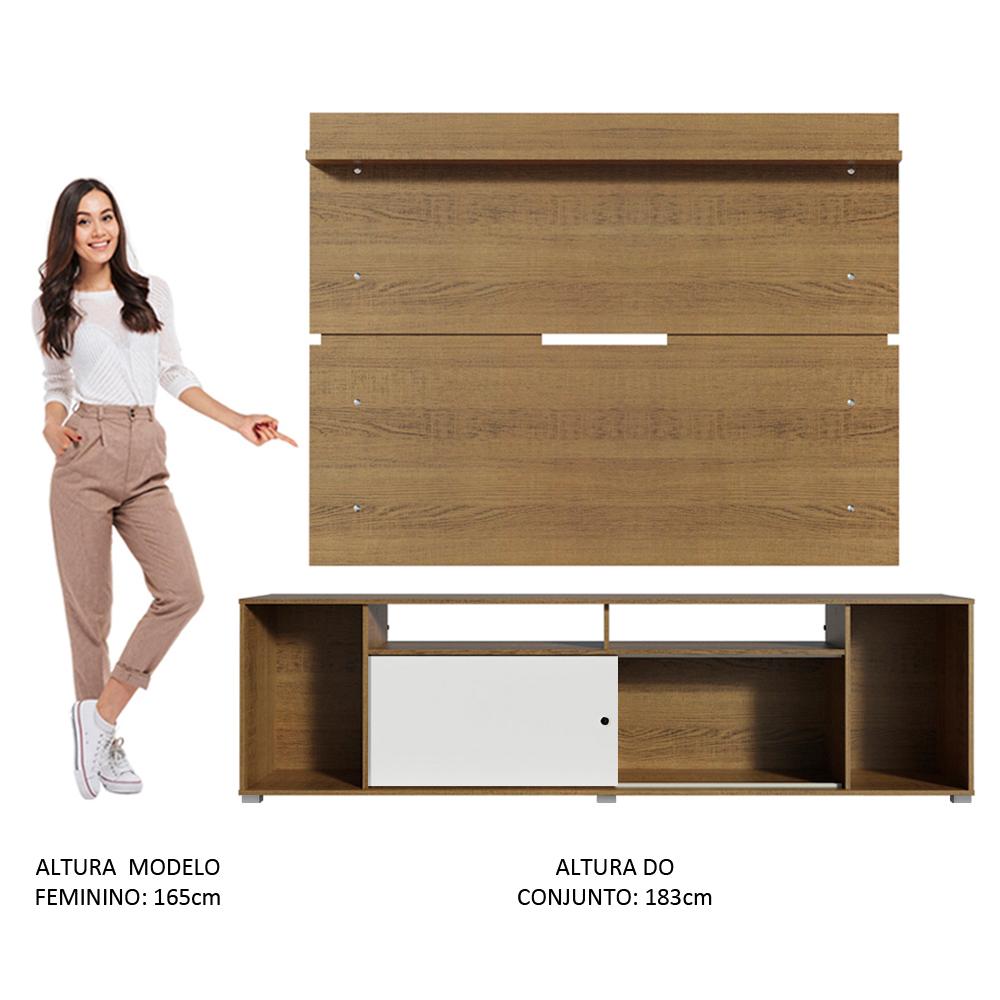 Rack Madesa Cancun e Painel para TV até 65 Polegadas - Rustic/Rustic/Branco
