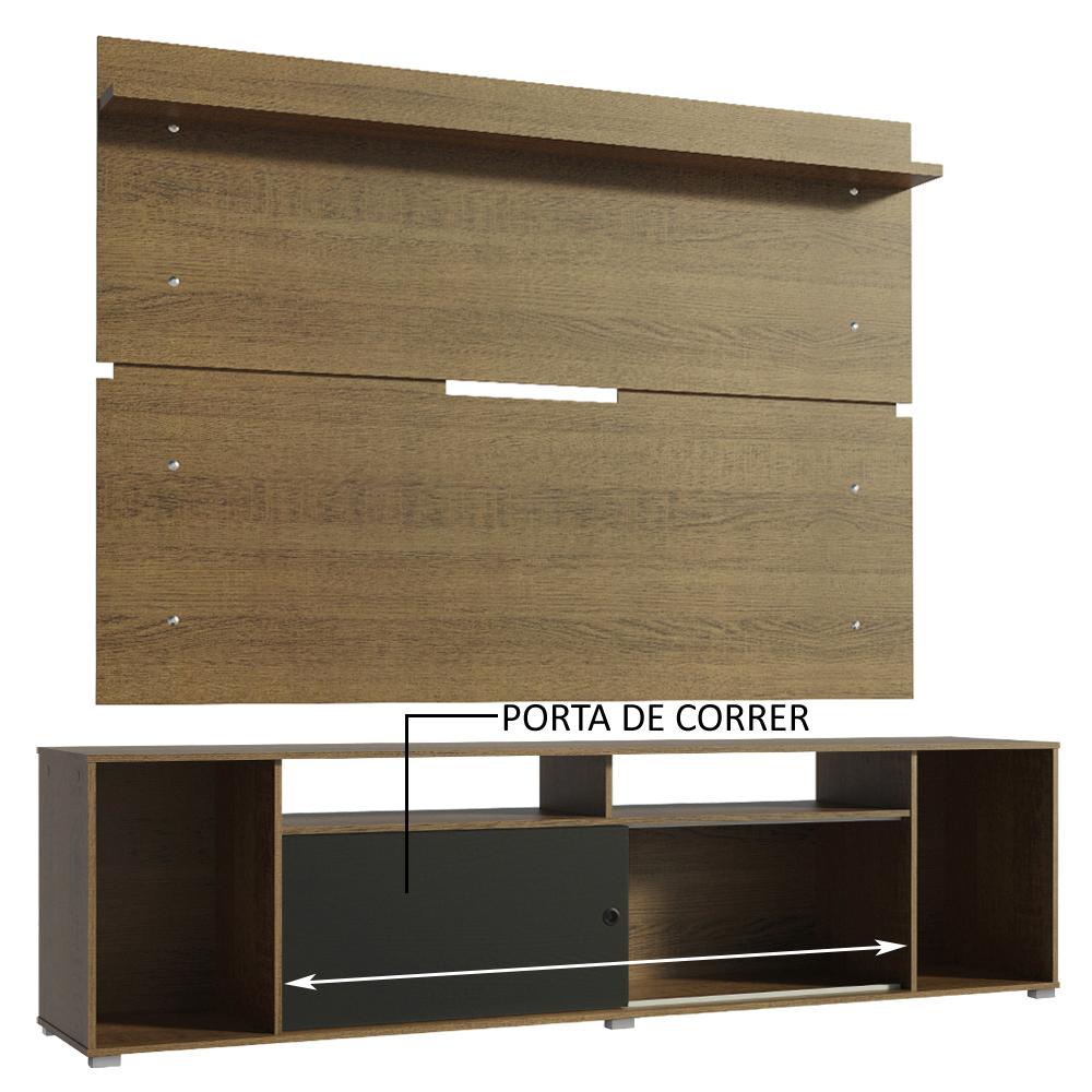 Rack Madesa Cancun e Painel para TV até 65 Polegadas - Rustic/Rustic/Preto