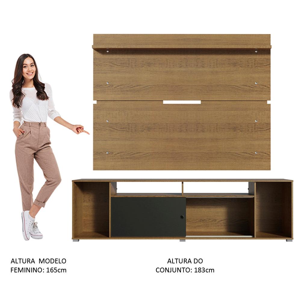 Rack Madesa Cancun e Painel para TV até 65 Polegadas - Rustic/Rustic/Preto