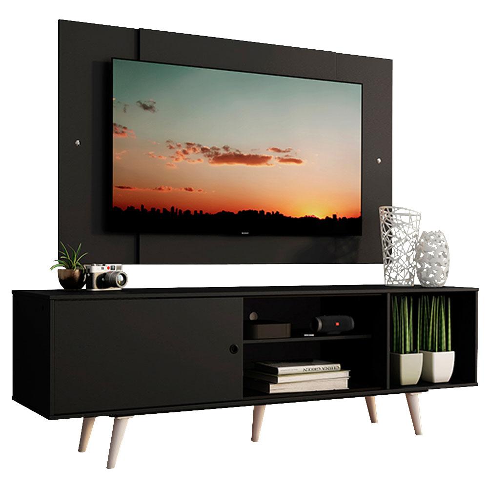 Rack Madesa Dubai com Pés e Painel para TV até 58 Polegadas - Preto/Preto 8N77