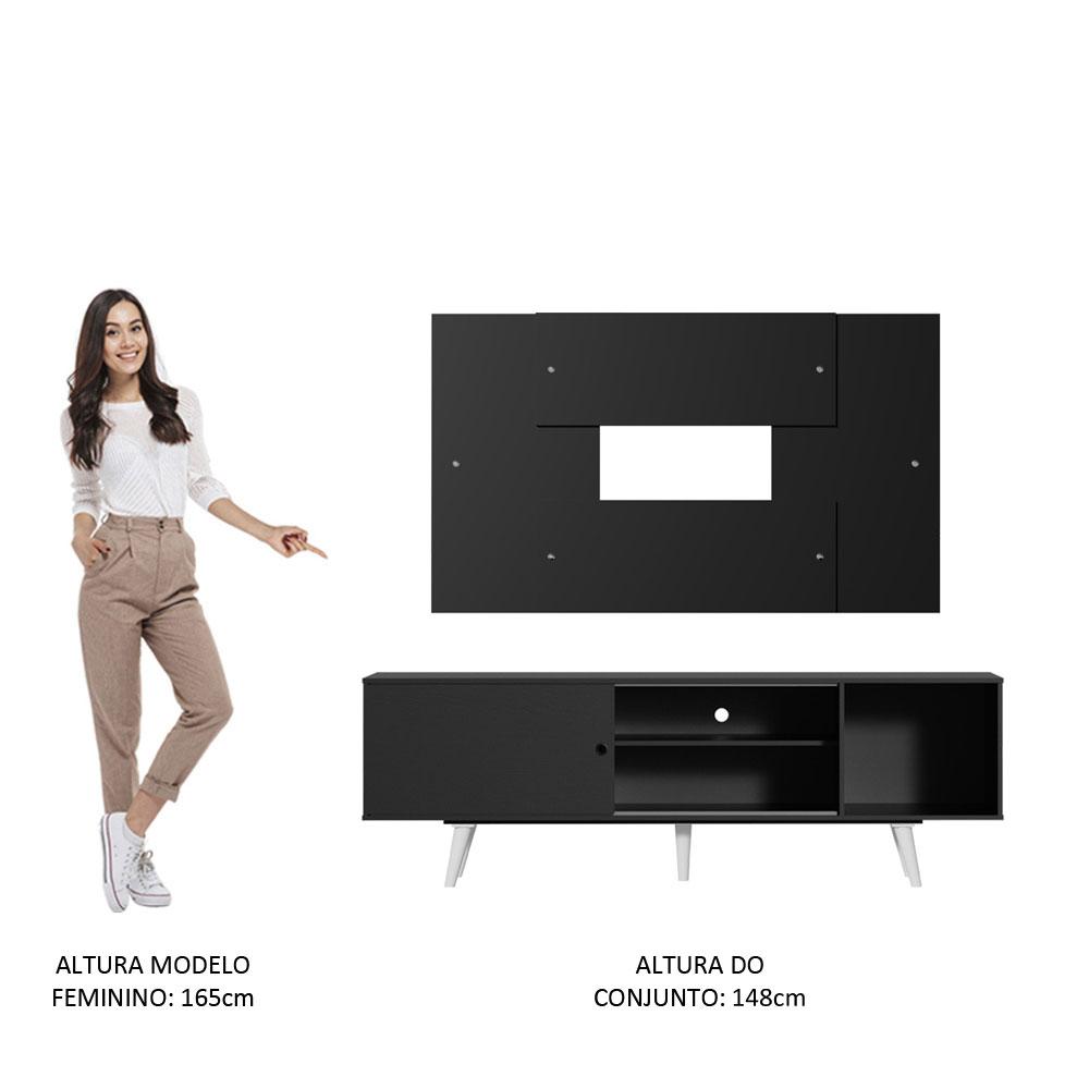 Rack Madesa Dubai com Pés e Painel para TV até 58 Polegadas - Preto/Preto 8N77