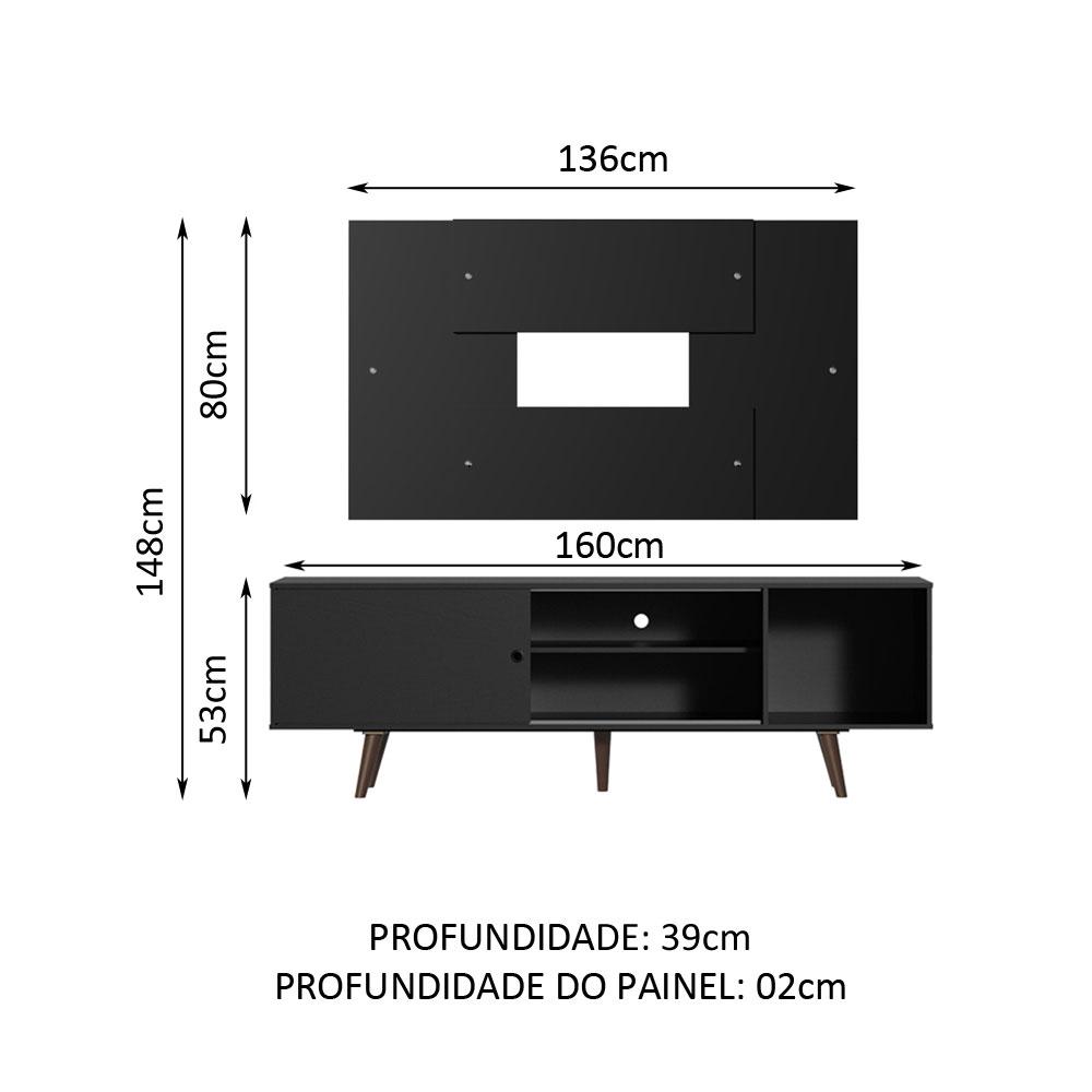 Rack Madesa Dubai com Pés e Painel para TV até 58 Polegadas - Preto/Rustic 8ND8