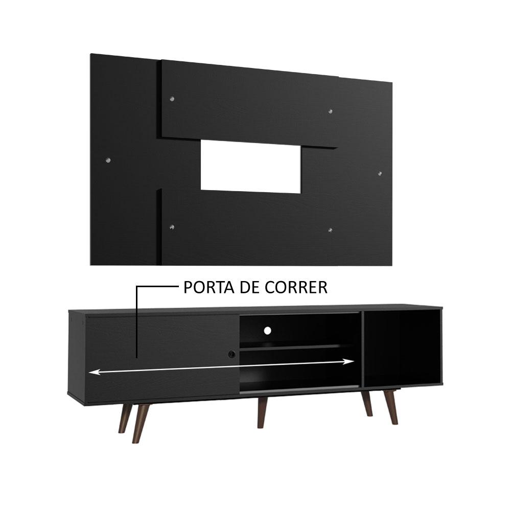 Rack Madesa Dubai com Pés e Painel para TV até 58 Polegadas - Preto/Rustic 8ND8