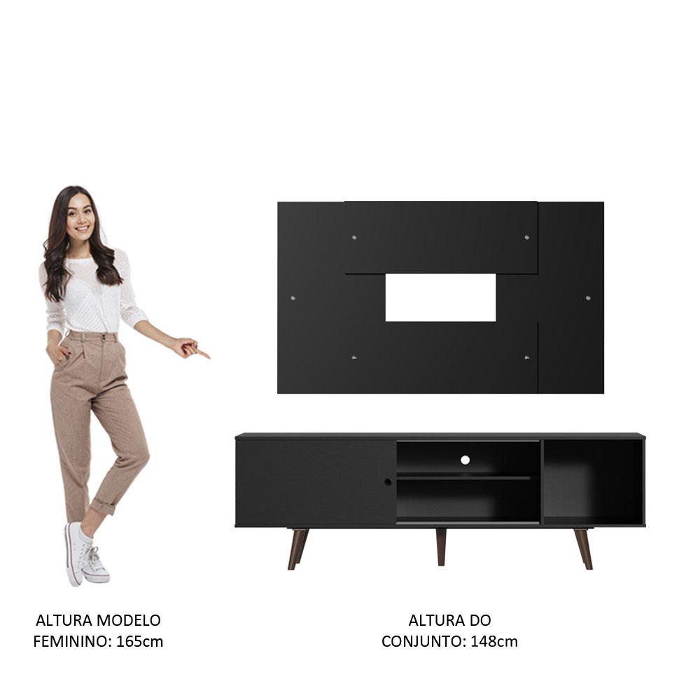 Rack Madesa Dubai com Pés e Painel para TV até 58 Polegadas - Preto/Rustic 8ND8