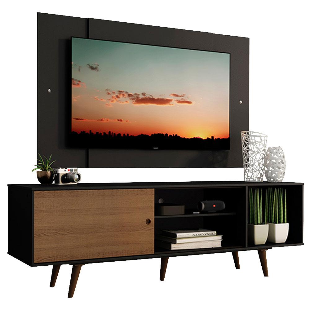 Rack Madesa Dubai com Pés e Painel para TV até 58 Polegadas - Preto/Rustic D8D8