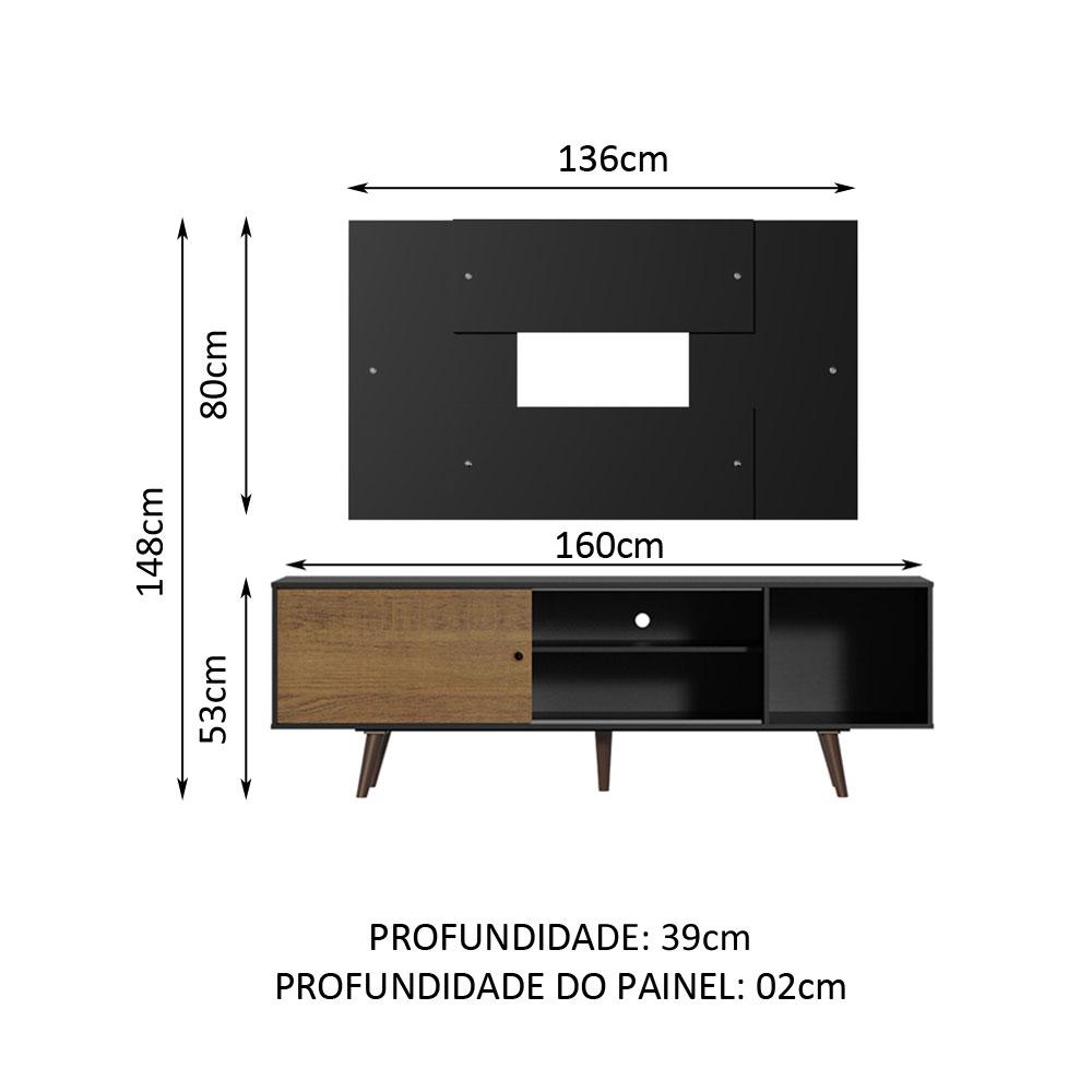 Rack Madesa Dubai com Pés e Painel para TV até 58 Polegadas - Preto/Rustic D8D8