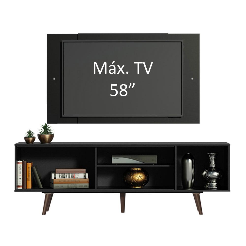 Rack Madesa Dubai com Pés e Painel para TV até 58 Polegadas - Preto/Rustic D8D8