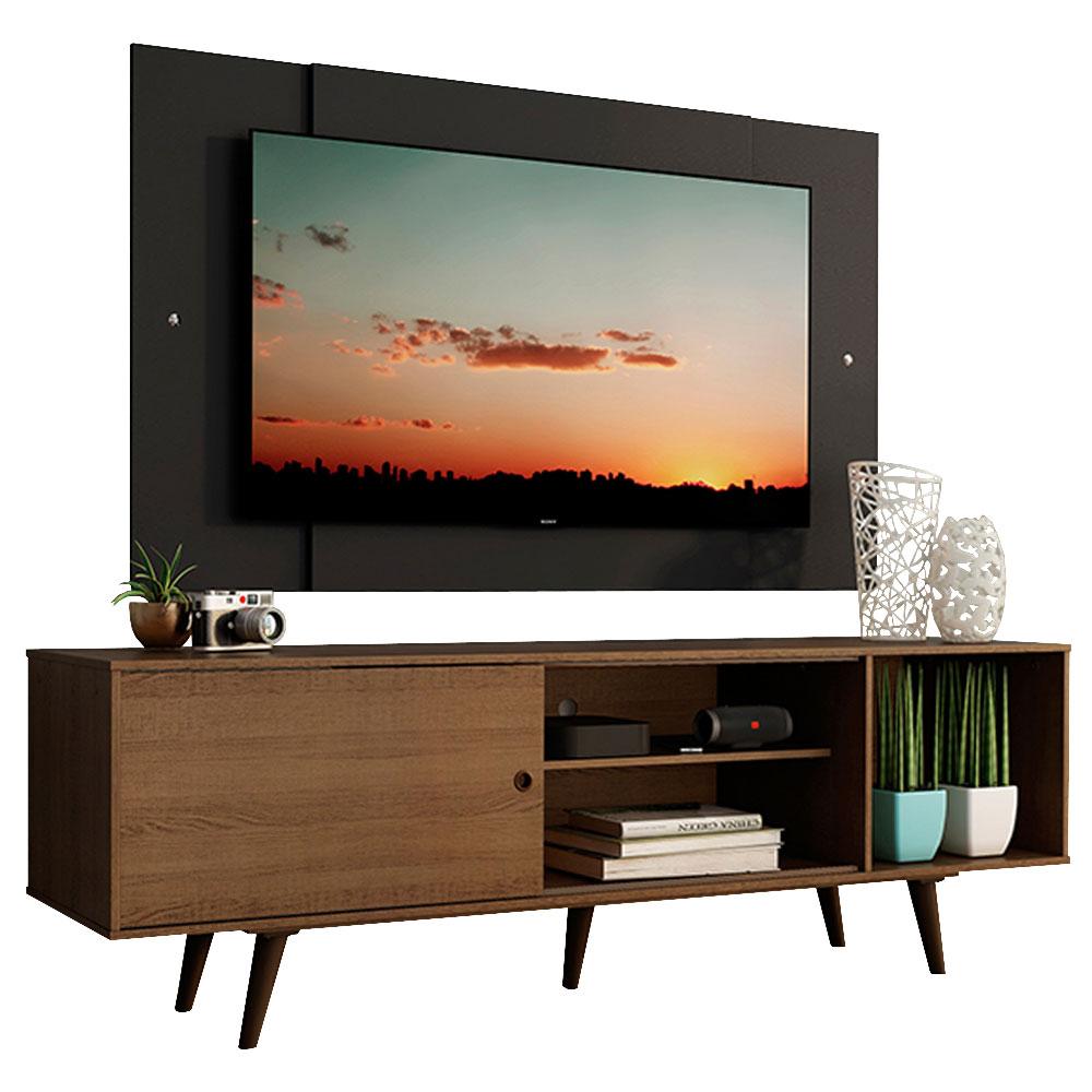 Rack Madesa Dubai com Pés e Painel para TV até 58 Polegadas - Rustic/Preto 5ZD8