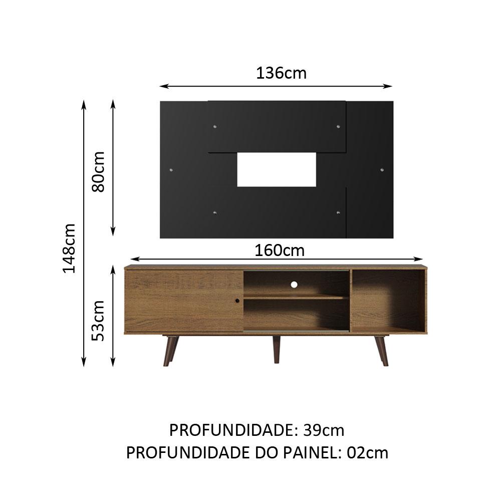 Rack Madesa Dubai com Pés e Painel para TV até 58 Polegadas - Rustic/Preto 5ZD8