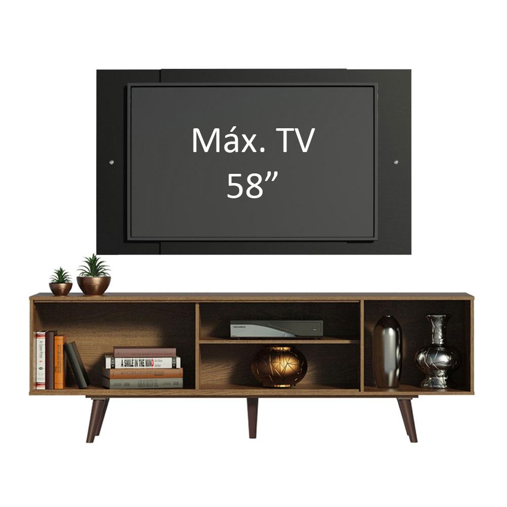 Rack Madesa Dubai com Pés e Painel para TV até 58 Polegadas - Rustic/Preto 5ZD8