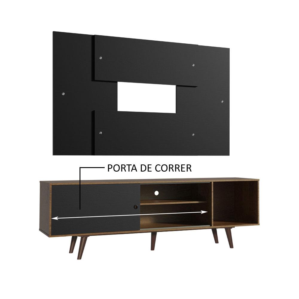 Rack Madesa Dubai com Pés e Painel para TV até 58 Polegadas - Rustic/Preto 7KD8