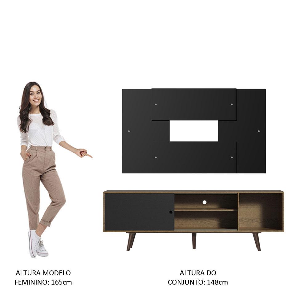 Rack Madesa Dubai com Pés e Painel para TV até 58 Polegadas - Rustic/Preto 7KD8