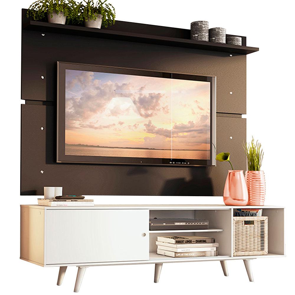Rack Madesa Dubai e Painel para TV até 65 Polegadas com Pés - Branco/Preto 0977