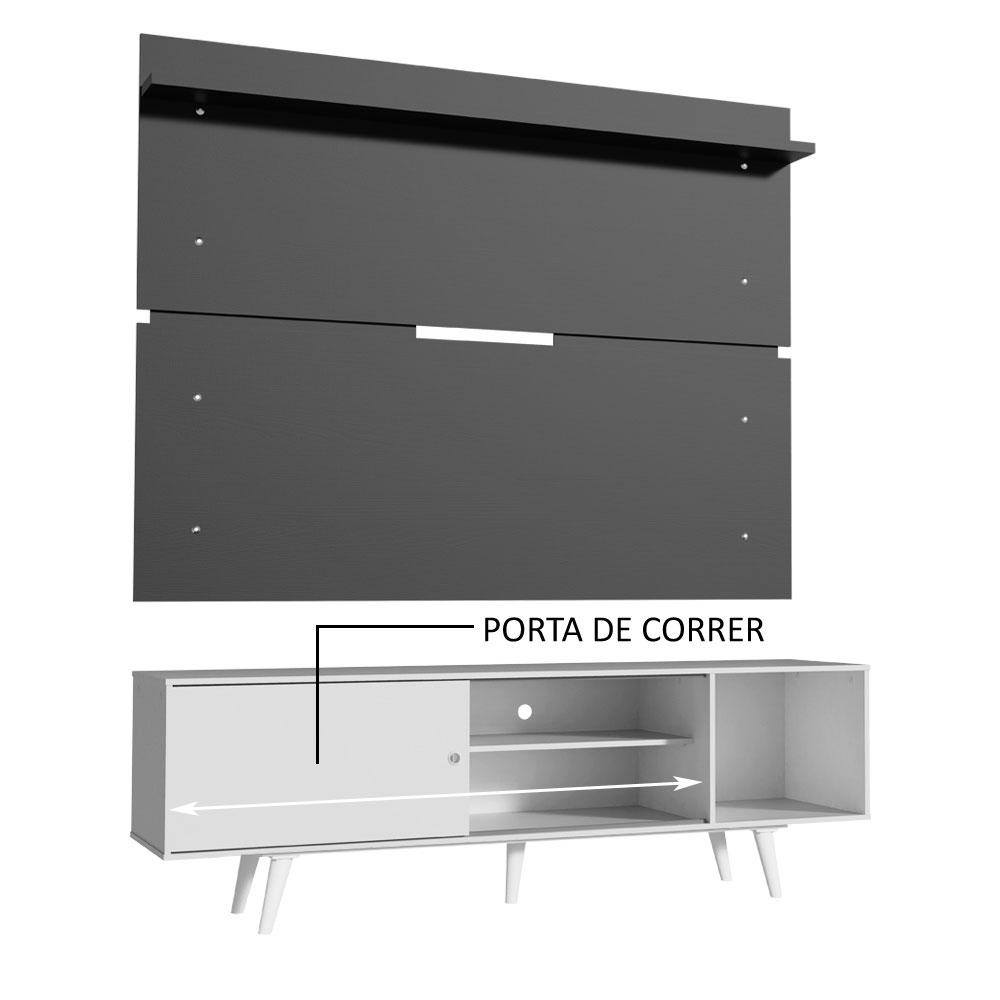 Rack Madesa Dubai e Painel para TV até 65 Polegadas com Pés - Branco/Preto 0977