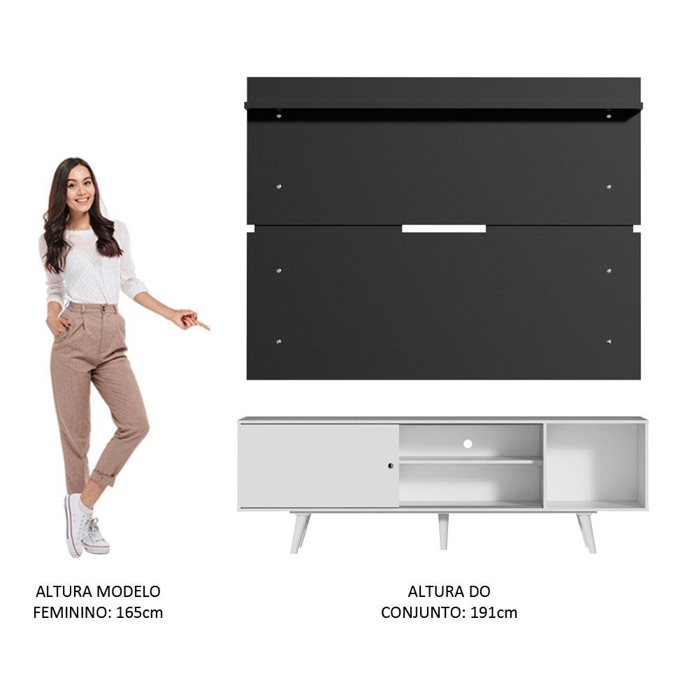 Rack Madesa Dubai e Painel para TV até 65 Polegadas com Pés - Branco/Preto 0977