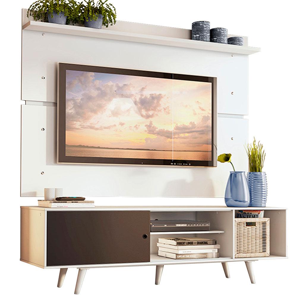 Rack Madesa Dubai e Painel para TV até 65 Polegadas com Pés - Branco/Preto 7309