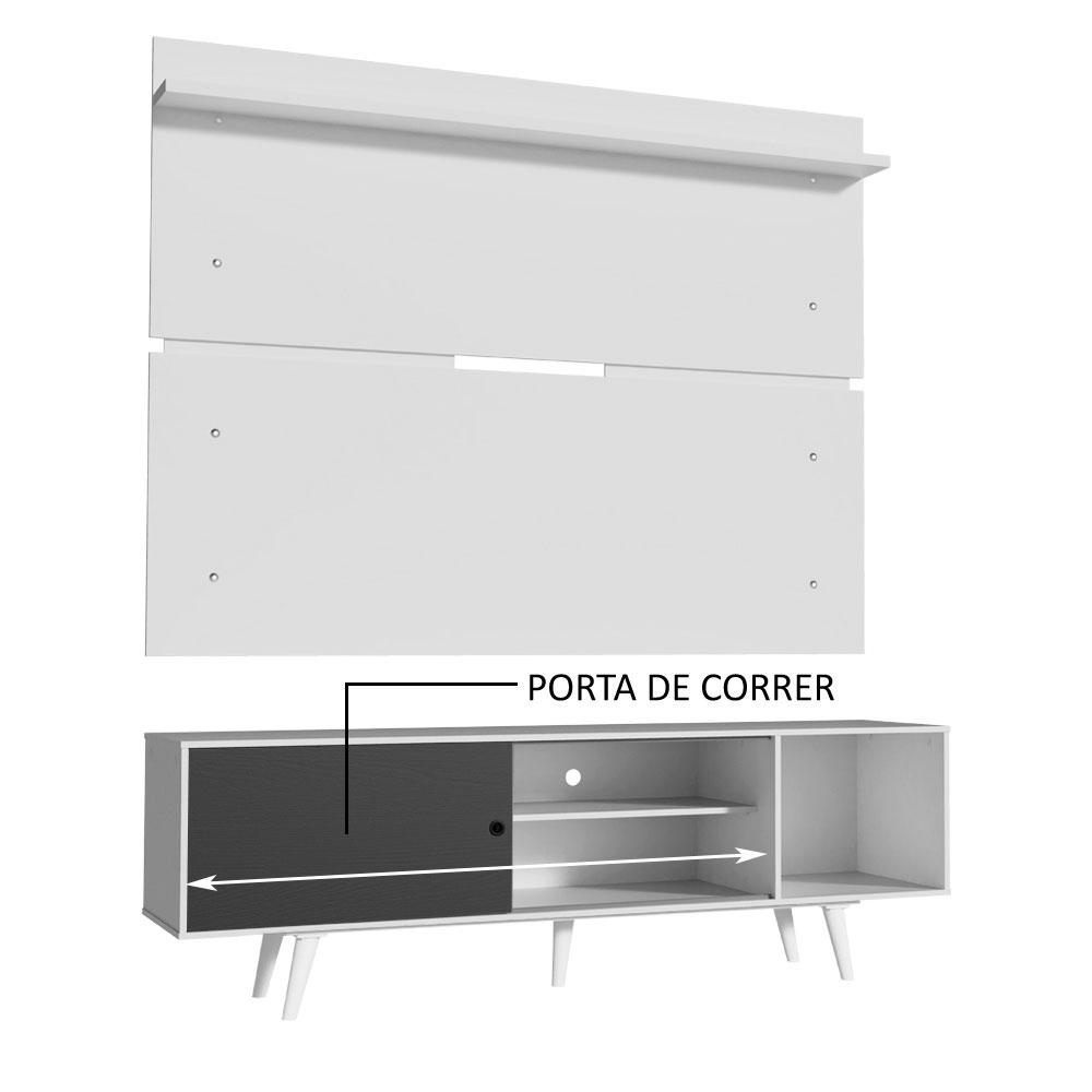Rack Madesa Dubai e Painel para TV até 65 Polegadas com Pés - Branco/Preto 7309